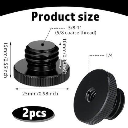 EupHHonycs 2 PCS Mic Stand Adapter, 1/4 to 5/8 Screw Tripod Adapter 1/4 Female to 5/8 Male for Tripod Laser Level Adapters Microphone Stand Mount Camera Black