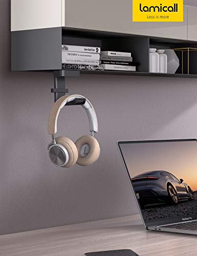 Lamicall Headphone Stand, Headset Hanger - 360 Degree Rotation Earphone Hook Holder Mount, Table Headphone Stand with Cable Organizer, Gaming Headset Clamp for HyperX, Razer, Sony, Sennheiser - Black - color: Black