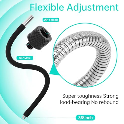 Gooseneck Mic Stand,Flexible Arm Desk Clamp for Streaming Podcast Studio | Heavy Duty Steel hold 1kg,Easy Adjust,Clamp fits desks/poles/shelves 15-49mm thick. mic clip+2 adapters.For mics up to 1.2"