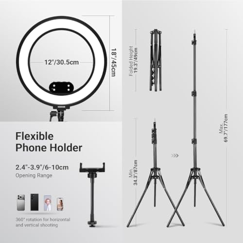 NEEWER 18" Ring Light, Wireless Professional Edge Lit Lighting with Tripod Stand, 45W 2900K-7000K CRI97+, 14.4V 3500mAh Battery, Phone Selfie Video Makeup Studio Streaming Photography, RB18B