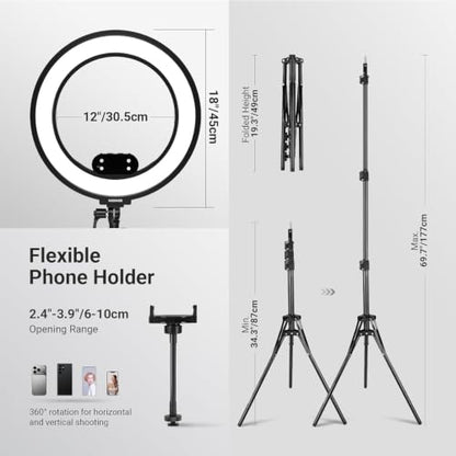 NEEWER 18" Ring Light, Wireless Professional Edge Lit Lighting with Tripod Stand, 45W 2900K-7000K CRI97+, 14.4V 3500mAh Battery, Phone Selfie Video Makeup Studio Streaming Photography, RB18B