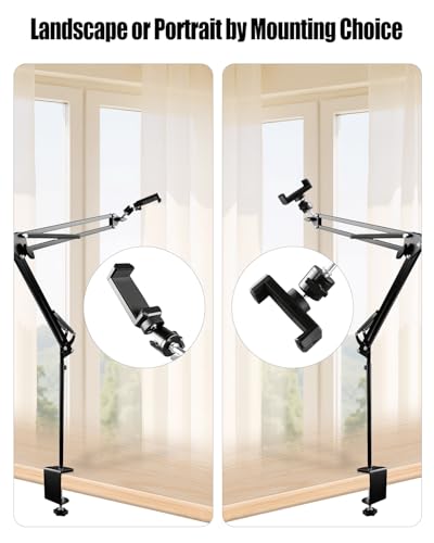 Overhead Phone Mount with Adjustable Arm and Desk Clamp, Camera Desk Mount Fit for DSLR iPhone Webcam Ring Light, Phone Holder Fit for YouTube TikTok Photography Video Recording
