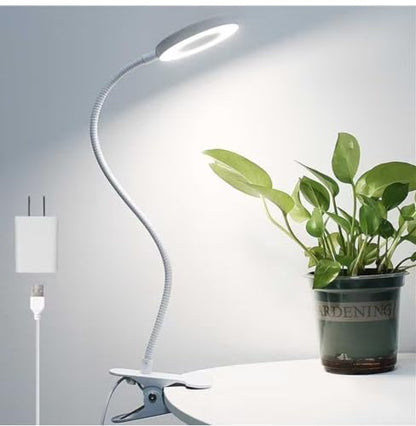 Woputne Desk Clip on Lamp for Reading Home Office, with 5V 2A Adapter, 10 Dimmable Brightness 3 Modes, Clamp Reading Light for Bed Headboard, Craft (White) - size: White-1 Piece-Standard-With Adapter