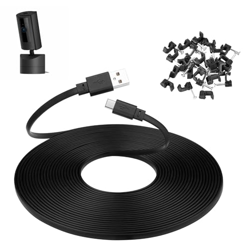 Smays 30 ft Extension Cable for Ring Pan-Tilt Indoor Cam (2024 Release), Long Flat USB C Power Cord Black - color: Black