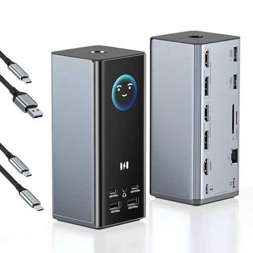Selore Laptop Docking Station, 4K Triple Display Docking Station 3 HDMI 2 DP, Smart LCD Digital Display, USB-C USB 3.0 Universal Dock for Windows MacBook macOS (Driver Required) - size: 17-in-1