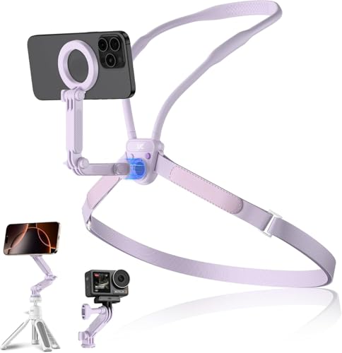 Magnetic Neck Phone Mount for Recording,Lightweight POV/Vlog Selfie Mount Chest Neck Phone Holder Stand with 3 Removable Arm & Quick Release Design,Content Creator for iPhone Android & Action Camera - size: Purple for Smartphone