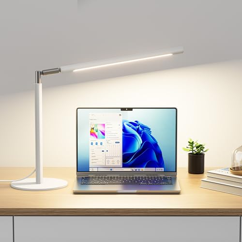 SIBRILLE White LED Desk Lamp, 16" Dimmable Metal Desk Light with Base, 15W 1200LM, Adapter Included, Color & Brightness Adjustable, Modern Tall Table Lamp for Home Office Reading Study Task Laptop - color: White