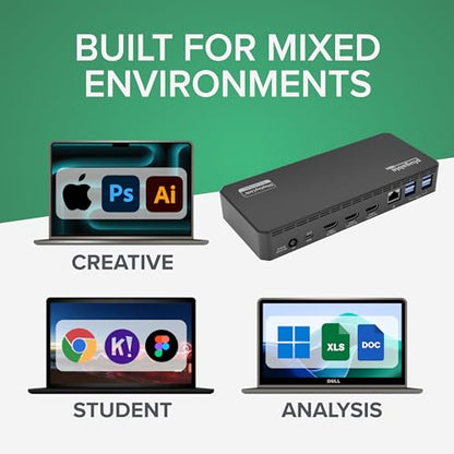 Plugable USB C Triple Display Docking Station | 100W PD, 3x HDMI (1x 4K 30Hz, 2x 1080p 60Hz), 6x USB 5Gbps Ports | Windows, macOS, ChromeOS Compatible - Enhance Productivity with Multi-Monitor Support