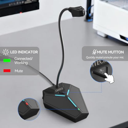 CMTECK USB Computer Microphone, Plug & Play Omnidirectional Desktop Mic for PC & Laptop, 360 Degree Adjustable Gooseneck, Mute Button with LED Indicator, Noise-Cancelling, Compatible with Windows/Mac - color: with mute button