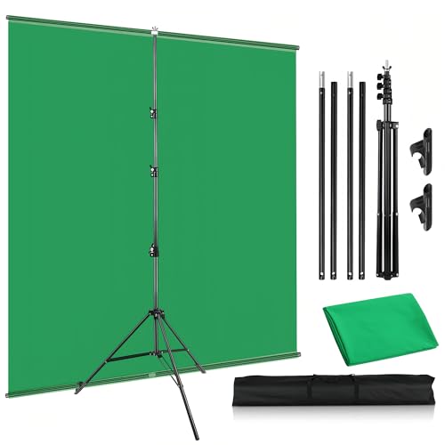 2-in-1 Green Backdrop Stand Kit, I-Frame Design - 8'(H) x 5'(W) Portable Photography Background Stand with 6.5 'x 5' Green Backdrop & Carry Bag for Video Streaming, Zoom Meetings, Parties