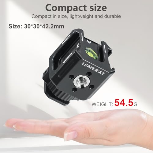 Professional Cold Shoe Mount Adapter - Triple Hot Shoe Expansion with 1/4" Tripod Thread, Built-in Level, Compatible with DSLR Camera Cage Flash LED Light Microphone Monitor