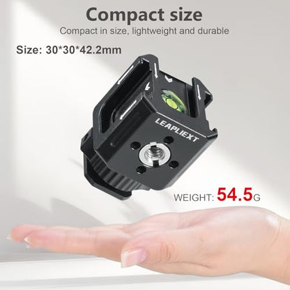 Professional Cold Shoe Mount Adapter - Triple Hot Shoe Expansion with 1/4" Tripod Thread, Built-in Level, Compatible with DSLR Camera Cage Flash LED Light Microphone Monitor