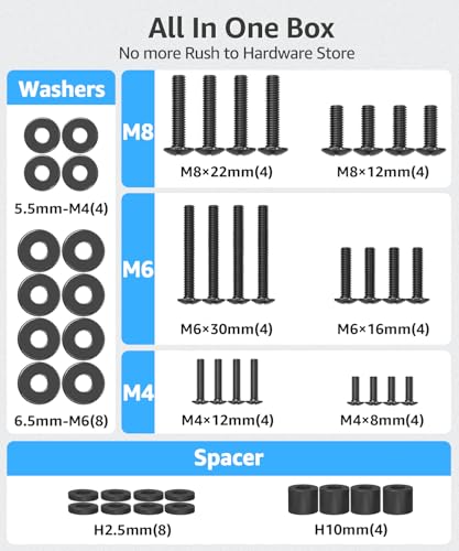 MOUNTUP Universal TV Mounting Hardware Screw Kit with Box - M4 M6 M8 Screws, Spacers & Washers for Most LED LCD OLED 4K TVs, Replacement Screws for TVs/Monitor Mounting, MU9041