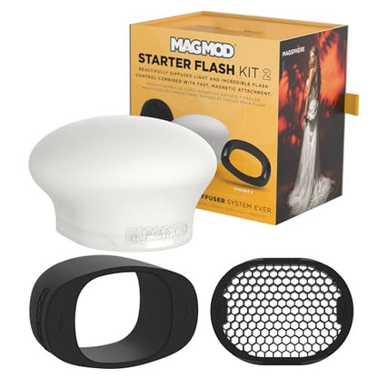 MagMod Starter Flash Diffuser Kit 2, Magnetic Flash Modifier Set for On- and Off-Camera Photography, Includes MagGrip 2, MagGrid 2 and MagSphere 2, Compatible with 99% of All Speedlites