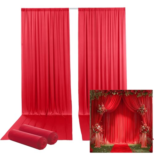 10ftx12ft Wrinkle Free Red Backdrop Curtain, 2 Panels 12FT Height Red Wedding Backdrop Drapes, Silky Polyester Back Drop Cloth for Birthday Photography Background Party Backdrop Draping - color: Red, size: (W)5ft x (H)12ft (2 Panel)