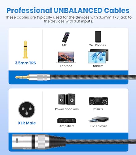 Tisino 3.5mm to XLR Cable Unbalanced Mini Jack 1/8 inch to XLR Male Adapter Microphone Cord- 1.6ft/50cm - size: 1.6 feet