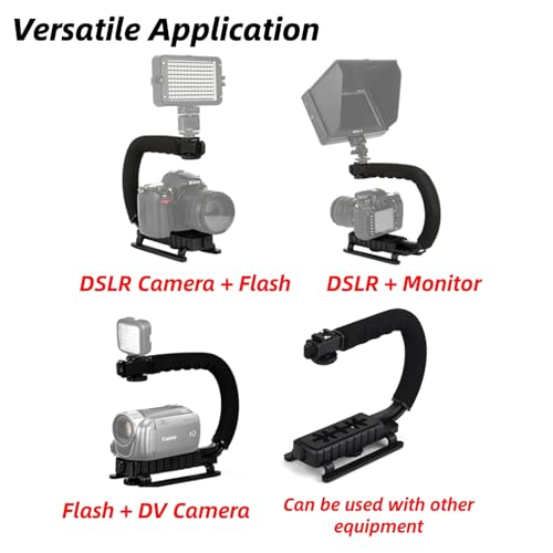 Super Grip U Handheld Stabilizer Handle with Hot Shoe Mount for DSLR Camera Camcorder Portable Video Recording (Portable U Grip)