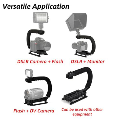 Super Grip U Handheld Stabilizer Handle with Hot Shoe Mount for DSLR Camera Camcorder Portable Video Recording (Portable U Grip)