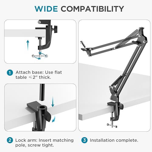 InnoGear Metal Desk Clamp For Microphone Suspension Boom Arm Stand Mic Stand Desk Holder with Adjustable Screw