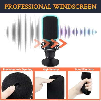 SOULWIT Pop Filter for HyperX QuadCast/QuadCast S/QuadCast 2S Microphone Sets, WindScreen Protective Microphone Foam Cover with High-Density Foam - Black