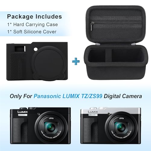 Canboc Case for Panasonic LUMIX ZS99 Point and Shoot Camera, Hard Carrying Case + ZS99/ TZ99 Soft Silicone Protective Cover with Removable Lens Cover, Black (Case Only) - color: Black
