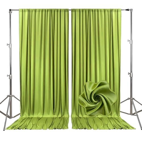 10ft x 10ft Olive Green Backdrop Curtains for Parties, Fabric Satin Background Curtain with Rod Pockets for Weddings, Birthday, Baby Shower, Photography, Graduation Party Backdrop Drapes, 2 Panels - color: Olive Green