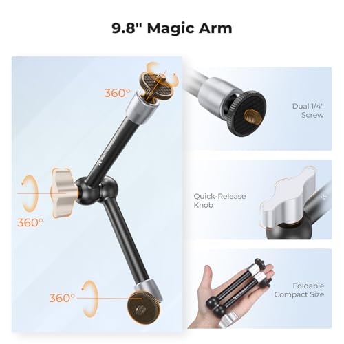 K&F CONCEPT 9.8" Magic Arm Clamp Kit with Dual 360° Ball Heads Camera Arm Mount for Monitor, Flash, LED Light, Microphone, Camera Cage, Action Camera, Sliver - size: 9.8-Inch