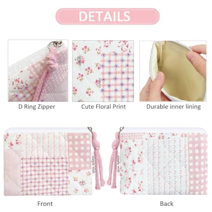 Cotton Quilted Floral Coin Purse Digital Camera Pouch with Cute Prints Zipper for Women Girls (PINK PATCH) - color: PINK PATCH