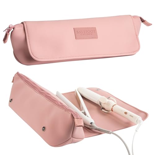 BAREFOOT CARIBOU Hair Tools Travel Bag and Heat Resistant Mat (15.5") for Flat Irons, Straighteners, Curling Iron, and Haircare Accessories, 2-in-1 design, Interior Pockets, Portable Organizer (Dune) - color: Dune