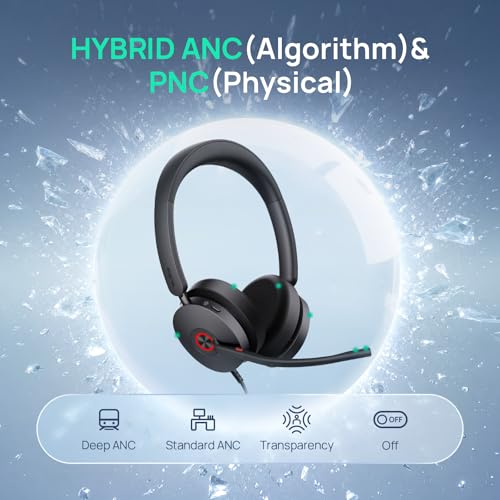 Yealink UH48 ANC Wired USB-C/A Headset with 6 AI Noise Canceling Microphones, Teams & Zoom Certified, Dual ear Headphones Comfort for Remote Work and Home Office, Play & Plug for Laptop/Phone/Computer