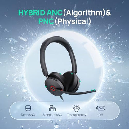 Yealink UH48 ANC Wired USB-C/A Headset with 6 AI Noise Canceling Microphones, Teams & Zoom Certified, Dual ear Headphones Comfort for Remote Work and Home Office, Play & Plug for Laptop/Phone/Computer