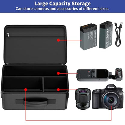 Tamfile Camera Bag for Canon/Sony/Nikon/Mirrorless/DSLR, Black | Compatible with Lens and Tripod, 4 Dividers, Water-Resistant Zipper, Fireproof Portable Travel Hard Case, Shoulder Strap
