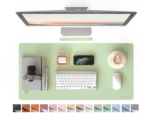 RENMTURE PU Mouse Pad, Faux Leather Large Desk Pad, Home Work Office Accessories, Non-Slip Desk Mat, Waterproof Gaming Pad Desk Blotter (32"x16", Light Green) - color: Light Green, size: 32"x16"