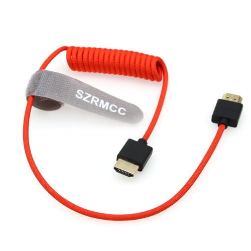 SZRMCC 8k 2.1 HDMI to HDMI Ultra High Speed Coiled Braided Cable for Z Cam E2 Sony FX6 FX9 Canon EOS C70 C300 Portkeys BM5 Atomos Ninjav V Shogun Monitor - color: Red Braided Coiled,50cm, size: HDMI-HDMI