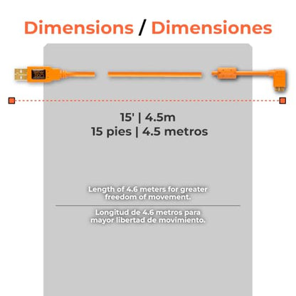 Tether Tools TetherPro USB 3.0 to Micro-B Right Angle Cable | for Fast Transfer and Connection Between Camera and Computer | High Visibility Orange | 15 Feet (4.6 m) - color: Orange