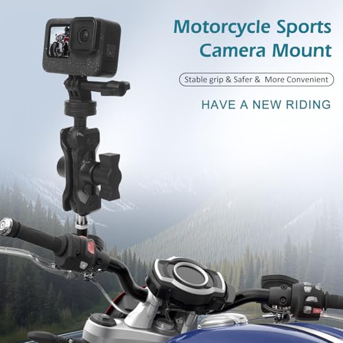 Camera Mount with 360°Dual Ball Head, Motorcycle Handlebar Mounting Bundle Kit for lnsta360 X5/X4/X3/ Gopr0//LED Light, 1/4"-20 & Tripod Adapter, Action Camera Mount Adapter for M8 Hole Base,75018 - style: M8 Action Camera Mount Kit