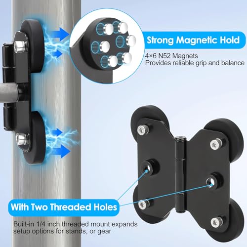 EEEKit Magnetic Fence Mount Compatible with Mevo Start, GoPro, iPhone and Action Cameras, Dual 1/4" Threaded Holder for Baseball, Softball, Tennis, and Sports Recording