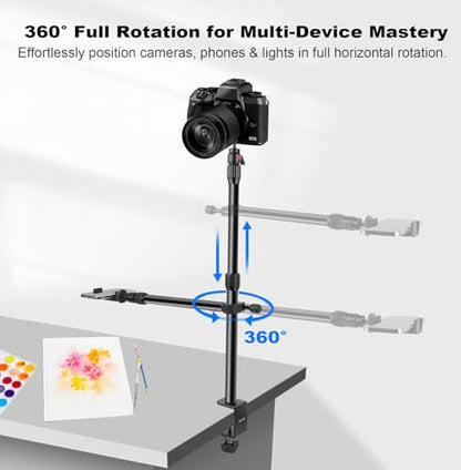 Camera Desk Mount Table Stand with Magic Arm & Ball Head, Table Light Stand with C Clamp, Webcam Desk Camera Mount for DSLR Ring Light Mic Live Streaming Vlog (811003) - style: 811003 - Table Stand with Horizontal Arm