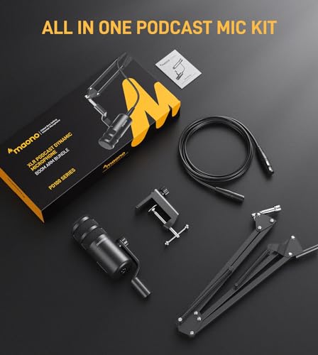MAONO XLR Podcast Dynamic Microphone, Cardioid Studio Metal Mic with Boom Arm, Compatible with Audio Interface, Audio Mixer, Sound Card for Recording, Streaming, Vocal, Music, Voice Over-PD100S