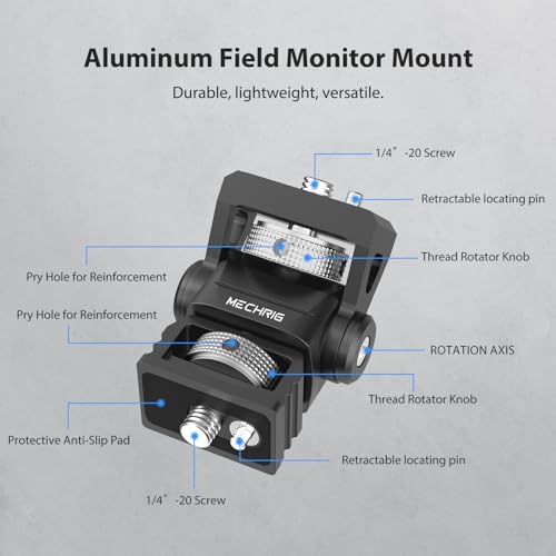 Camera Monitor Mount with 1/4″ Screw, Aluminum Field Monitor Mount for Video Light Microphone Cage, Field Monitor Holder 360° Swivel & 180° Tilt Damping 11lb Load Capacity (63144) - style: Without Knob - 1/4″ Screw Base