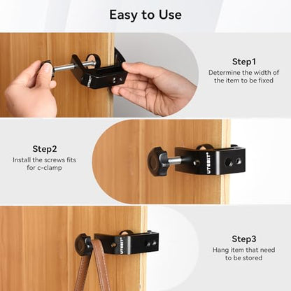 UTEBIT 0.36"-1.2" Universal Aluminum C-Desk Clamp, Black | Adjustable Support Clamp with 1/4" and 3/8" Thread for Desktop Mount Holder Flash Desks Carts Benches Worktables - size: 0.36-1.2 inch
