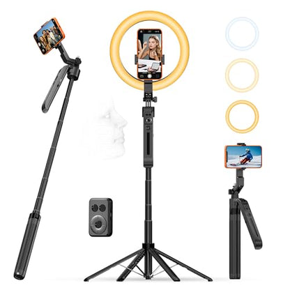 10" Ring Light with 71" Phone Tripod Stand Auto Face Tracking, Vlogging Kit for iPhone Tripod with Remote, Dimmable LED Circle Round Light for TikTok/Makeup/YouTube/Live Steaming - size: Tripod with 10'' Ring Light
