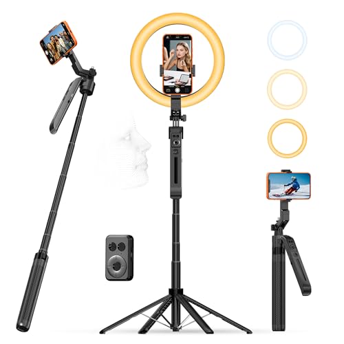 10" Ring Light with 71" Phone Tripod Stand Auto Face Tracking, Vlogging Kit for iPhone Tripod with Remote, Dimmable LED Circle Round Light for TikTok/Makeup/YouTube/Live Steaming - size: Tripod with 10'' Ring Light