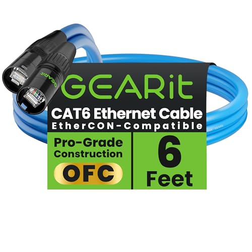 GEARit Shielded CAT6 Ethercon Cable (6 Feet) Professional Audio & Lighting RJ45 EtherCON-Compatible Cable for Studio, Stage, Concerts - 6ft Blue - color: Blue, size: 6 Feet