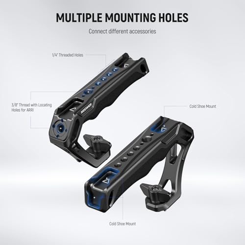 NEEWER Camera Top Handle with 3/8" Wing Screw & Locating Pins for ARRI, Nonslip Silicone Grip with 1/4" & 3/8" Threads, Cold Shoes, Compatible with SmallRig Camera Cage Accessories, CA107 - style: CA107