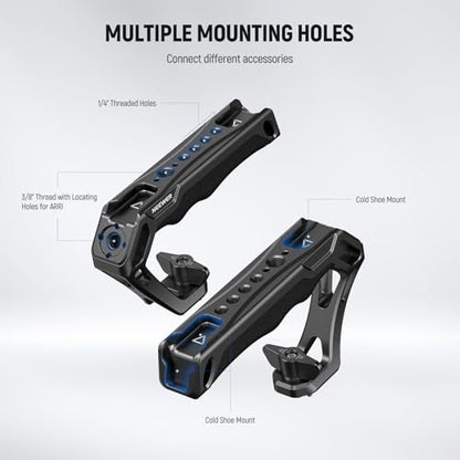 NEEWER Camera Top Handle with 3/8" Wing Screw & Locating Pins for ARRI, Nonslip Silicone Grip with 1/4" & 3/8" Threads, Cold Shoes, Compatible with SmallRig Camera Cage Accessories, CA107 - style: CA107