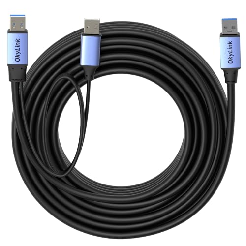OkyLink Active USB 3.0 Data Cable A to A, Male to Male 5Gbps, 32ft | 10M, 3.2 Gen 1, Comes with power cable and repeater, for long - distance data transfer - color: USB3.0(5Gbps), size: 32ft (10m)