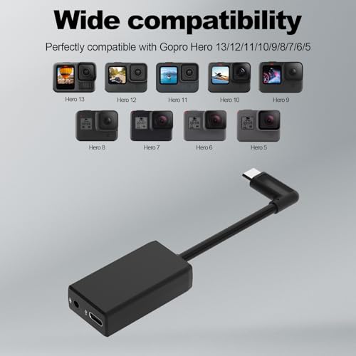 Artman Mic Adapter Compatible with GoPro Hero 13/12/11/10/9/8/7/6/5 Black, Type-C to 3.5mm Microphone Adapter, Clear Audio for Outdoor Vlog, Travel, Action Video