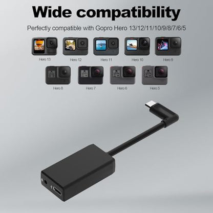 Artman Mic Adapter Compatible with GoPro Hero 13/12/11/10/9/8/7/6/5 Black, Type-C to 3.5mm Microphone Adapter, Clear Audio for Outdoor Vlog, Travel, Action Video