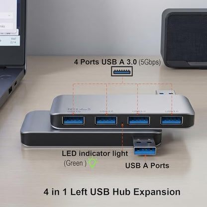 Left Side USB 3.0 Hub, 4-Port Cable-Free USB Splitter for Laptop, Direct-Plug Design, Compatible with MacBook, Laptops, Desktop, Surface, Flash Drive, HDD and USB More - color: Silvery(Left)